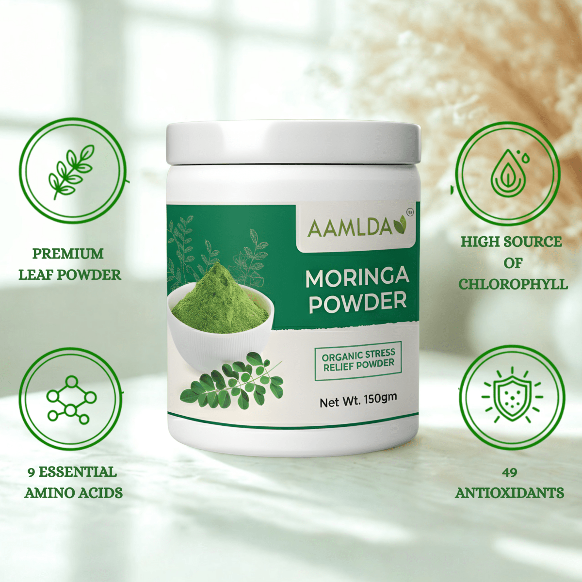 MORINGA POWDER - NUTRIENT DENSE POWDER FOR CLEAR SKIN - Aamlda