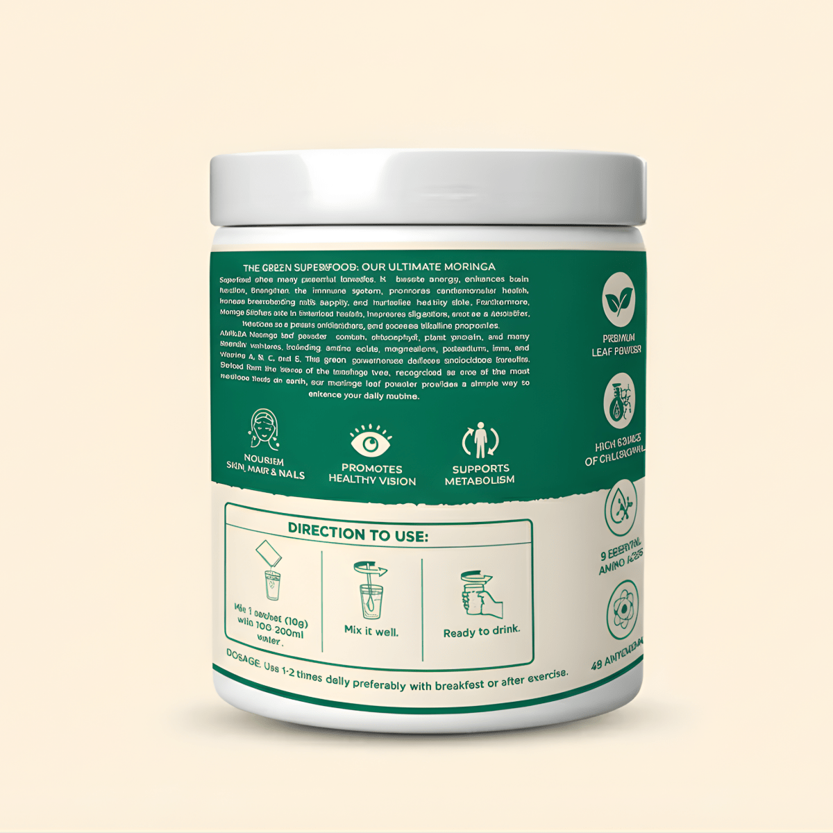 MORINGA POWDER - NUTRIENT DENSE POWDER FOR CLEAR SKIN - Aamlda